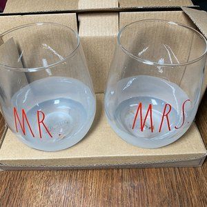 Rae Dunn set of Mr. & Mrs. Wine Glasses